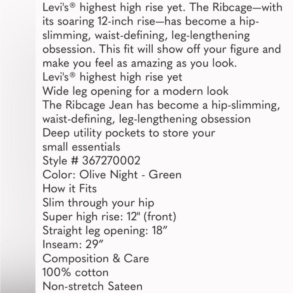 Levi's Olive Night Ribcage High Rise Jeans - Picture 4 of 5